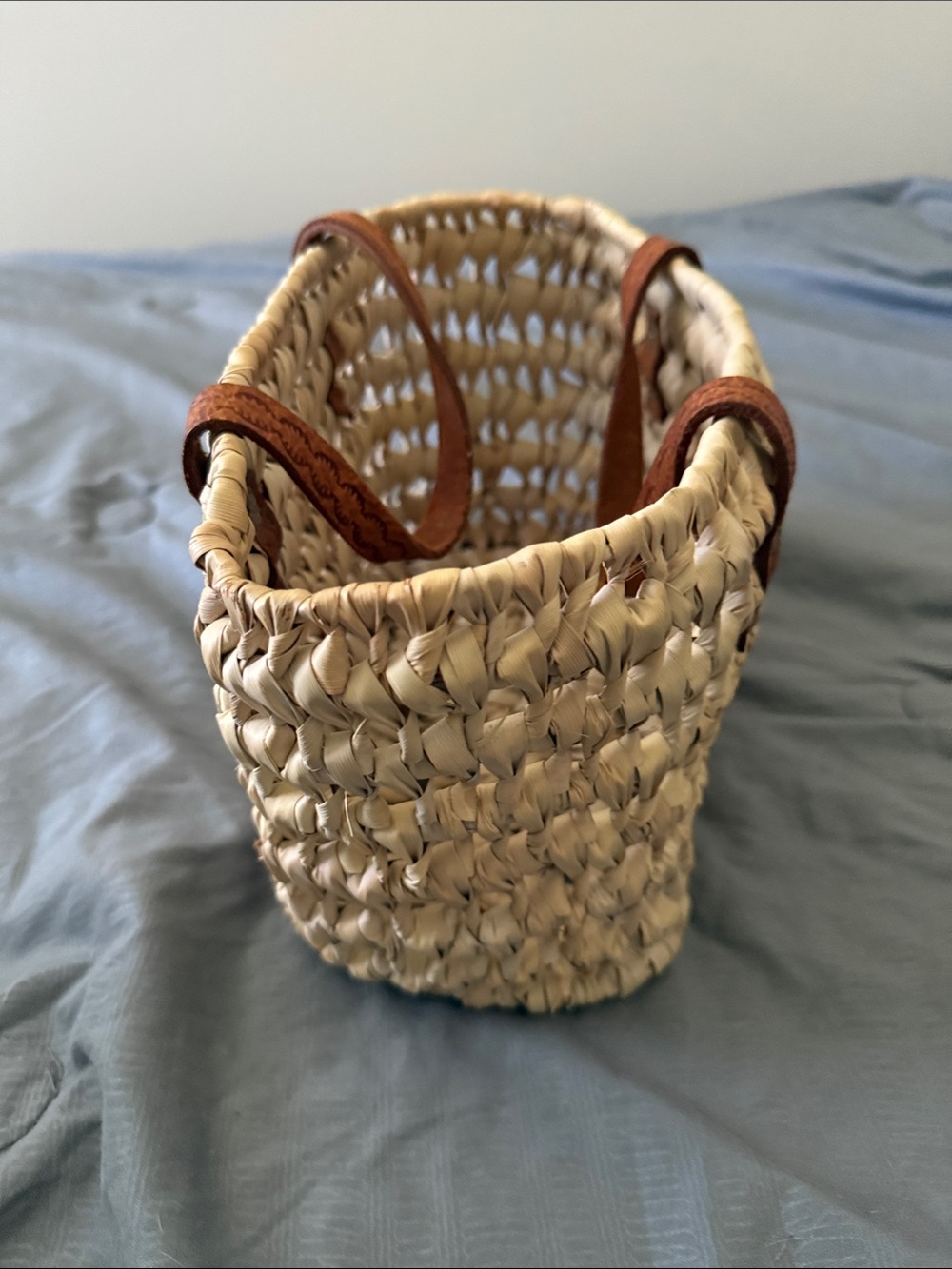 Vintage Straw Purse Leather Handle Cottagecore Market Bag - Picture 5 of 8